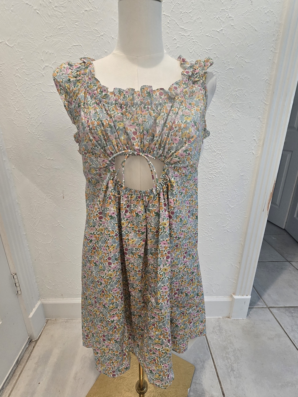 For Love & Lemons Floral Cutout Open Back Mini Dress XL NWT